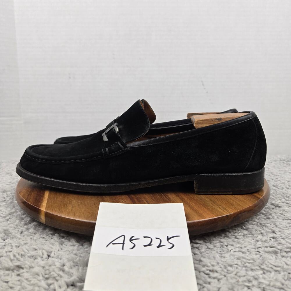 VTG Salvatore Ferragamo Mens 13D Black Suede Buckle Bit Moc Toe Slip On Loafer